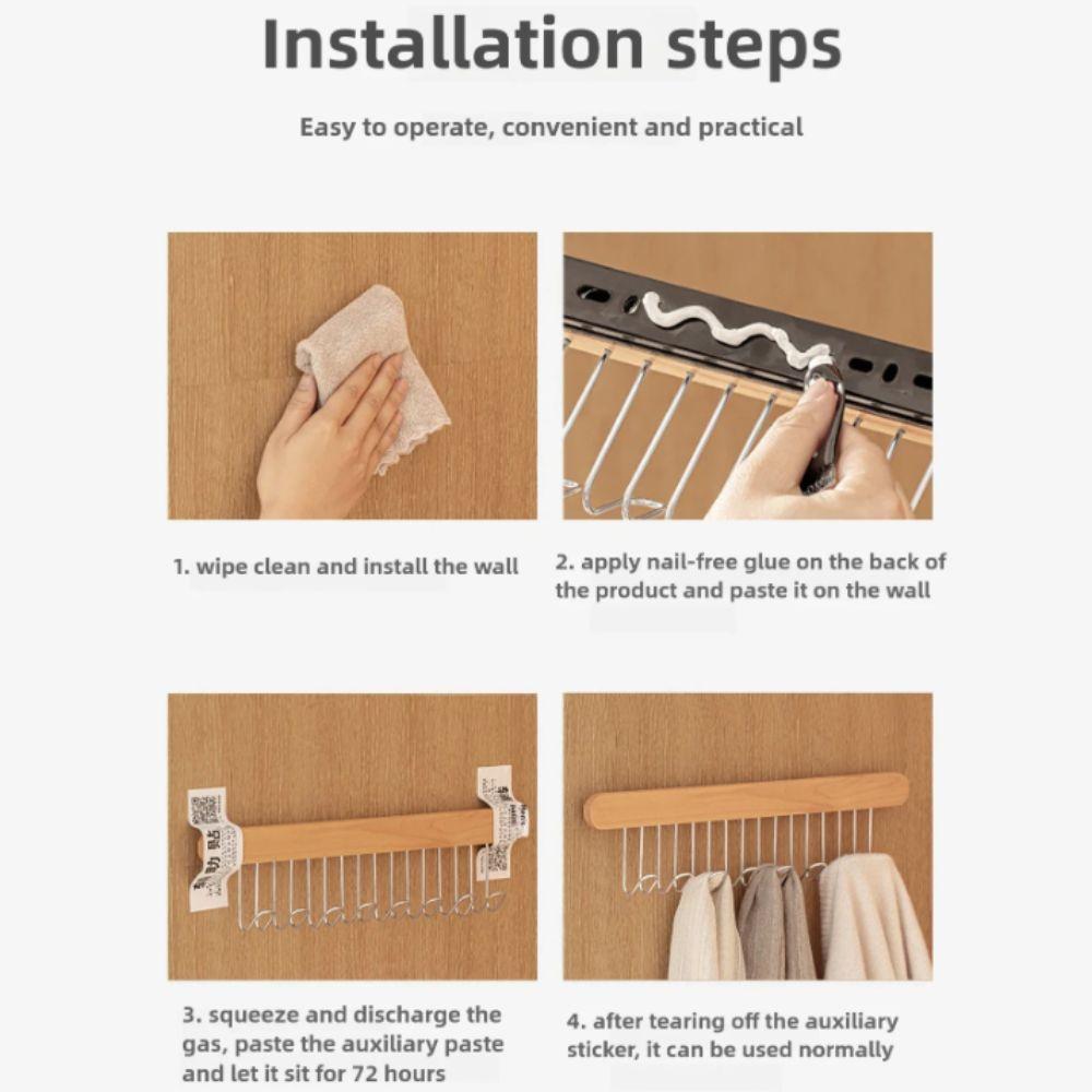 Multifunctional Pull Out Hook Rack Wood Material Closet Rod Retractable Hanger Closet Organization