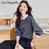 La Chapelle Women's Doll Collar Seven-Quarter Sleeve Plaid Shirt