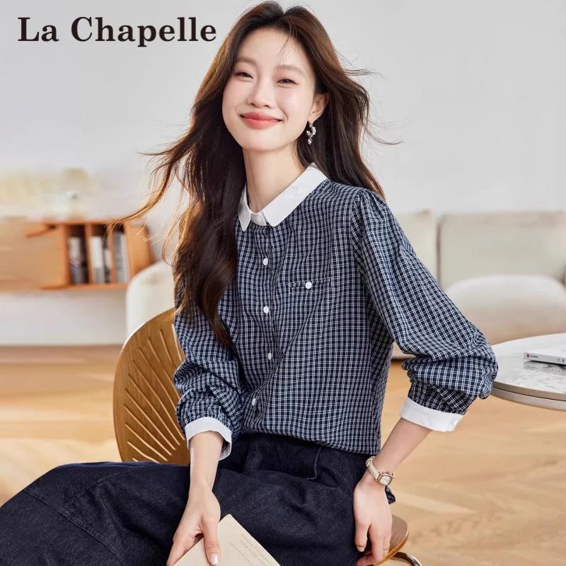 La Chapelle Women s Doll Collar Seven-Quarter Sleeve Plaid Shirt 2XL