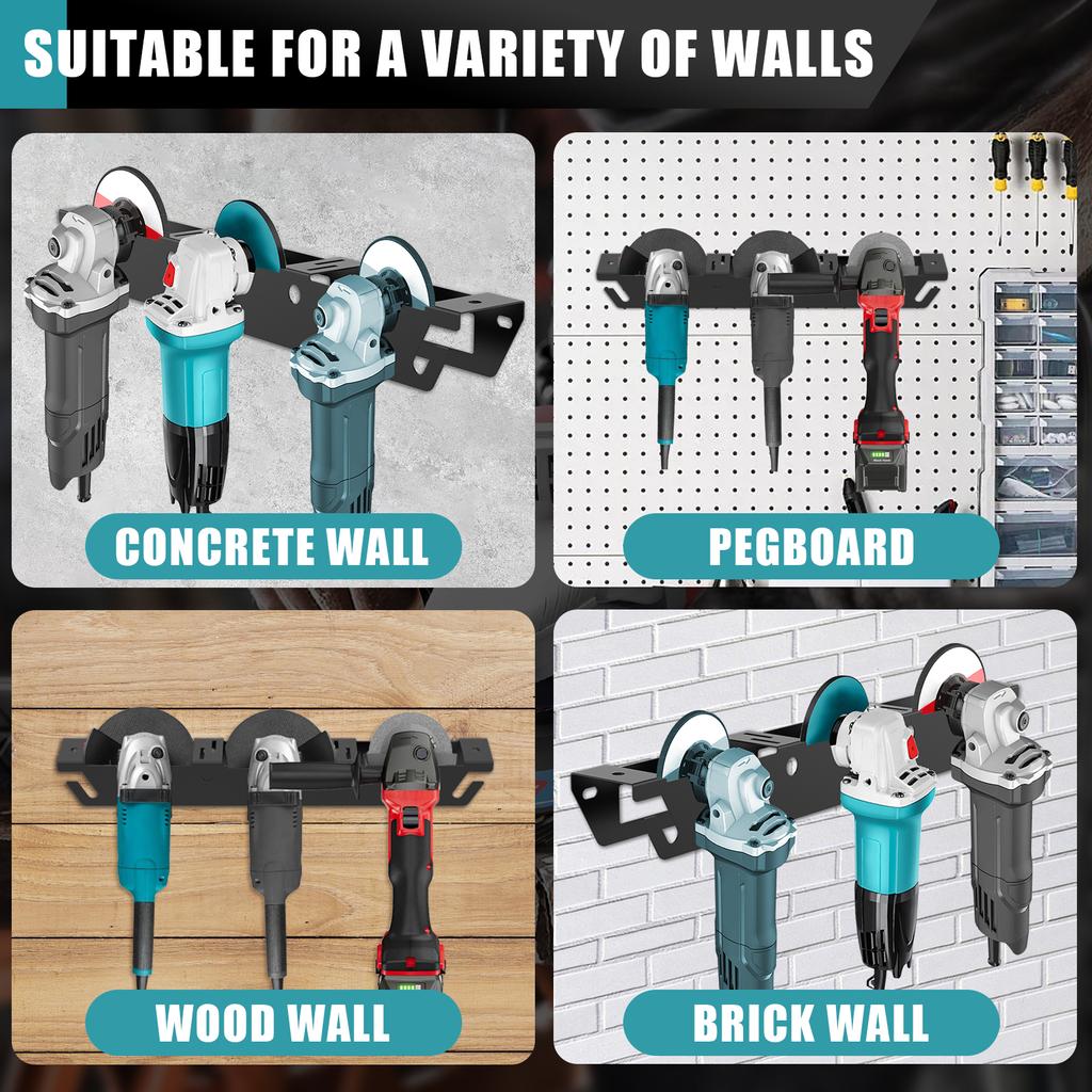Angle Grinder Holder 3 Bay Metal Angle Grinder Rack with Cord Hanger Wall Mount Bracket for Cutters Polishers, Garage Workspace