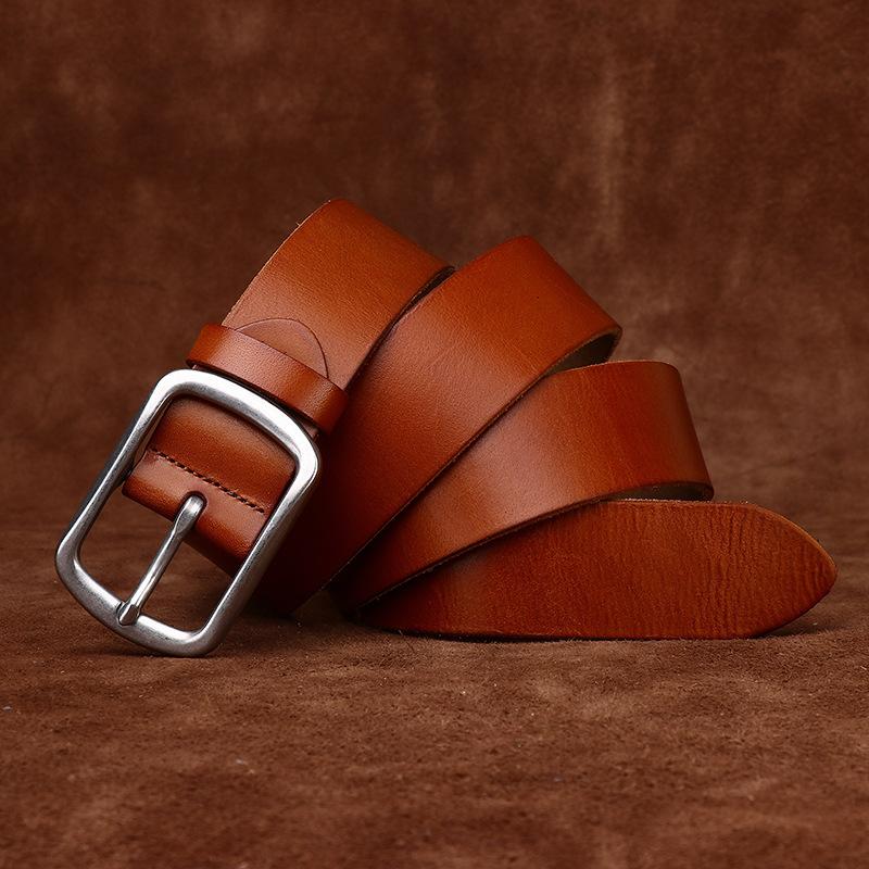 Matte Stainless Steel Buckle Retro Leather First Layer Cowhide Belt Men'S Versatile Simple Casual Jeans Belt Men'S