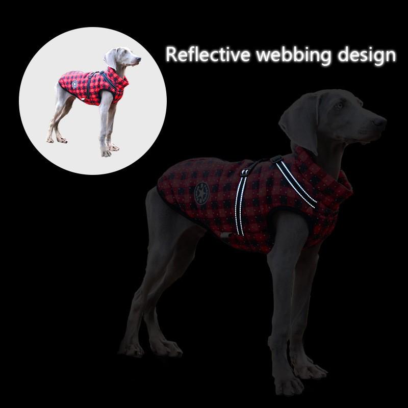 Reflective Pet Dog Winter Coat Large Breeds Outdoor Warm Cotton Jacket In Snowflake Plaid Gray