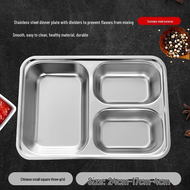 201 Stainless Steel 3-Compartment Deep Meal Tray