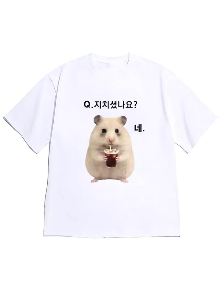 Cute Hamster Pattern Pure Cotton Printed Unisexs And Unisexs Personalized Short Sleeved Summer New Fashion Casual Loose Tshirt