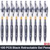 10/100 PCS Roise Retractable Gel Pens Set Black/Red/Blue Ink Ballpoint for Writing Refills Office School Supplies Stationery
