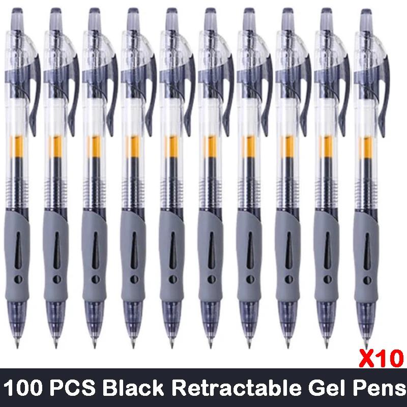 10/100 PCS Roise Retractable Gel Pens Set Black/Red/Blue Ink Ballpoint for Writing Refills Office School Supplies Stationery
