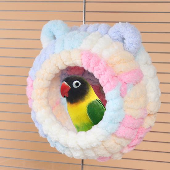 Winter Birds Nest Fluffy Parrot House Cute Flannel Cave Birdhouse with Ears Warm Parakeet Nest for Birdcage Budgerigars Cockatiel
