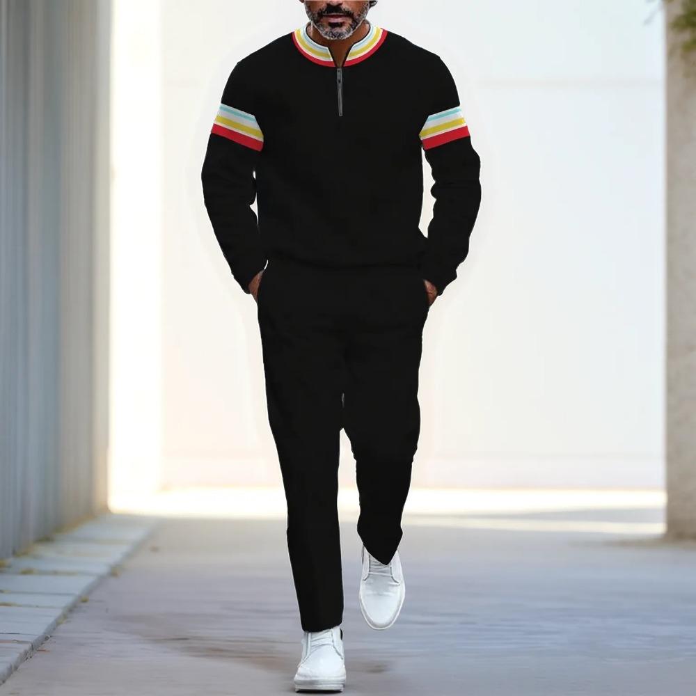 Spring Autumn Fashion Streetwear Men's Long-Sleeved Half-Zipper Stand-Up Collar Trousers Sportswear Men's Clothing Two-Piece set