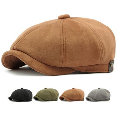 Ht4580 Berets Men Women Hot Sale Suede Beret Cap Solid Octagonal Flat Cap Male Female Autumn Winter Hat Artist Painter Beret Hat