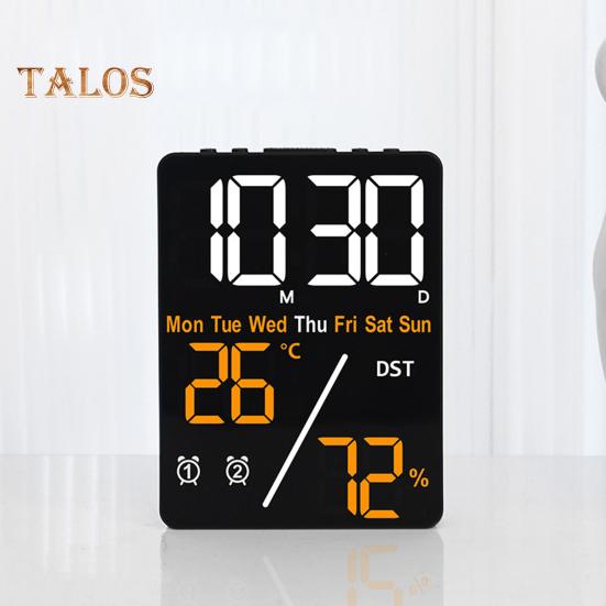 Large Digital Wall Clock Compact Design Portable Battery Powered Temperature Display LED Alarm Clock with Big Digits