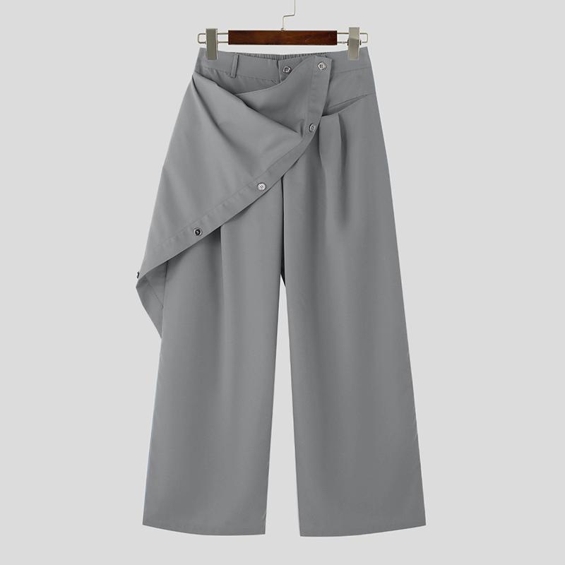 

INCERUN Мужские повседневные длинные брюки с застежкой-молнией и пуговицами, широкие брюки 2XL серый