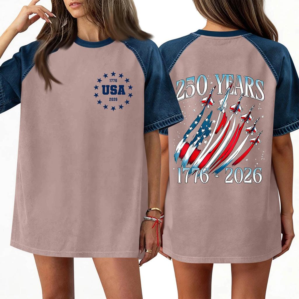 Denim Patchwork Shirts For Women Stand Collar Casual Blouse Short Sleeve Comfy Tshirt Spring Summer Fashion