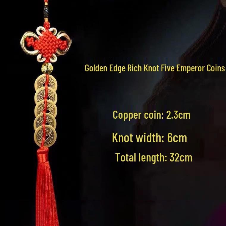 Pure Copper Five Emperors Coins & Peach Wood Gourd Feng Shui Pendant