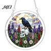 Decorative Glass Effect Pendant Halloween Acrylic Puzzle Window Suncatcher, Stained Style Hanging Ornament Retro Skeleton Pumpkin Crow with