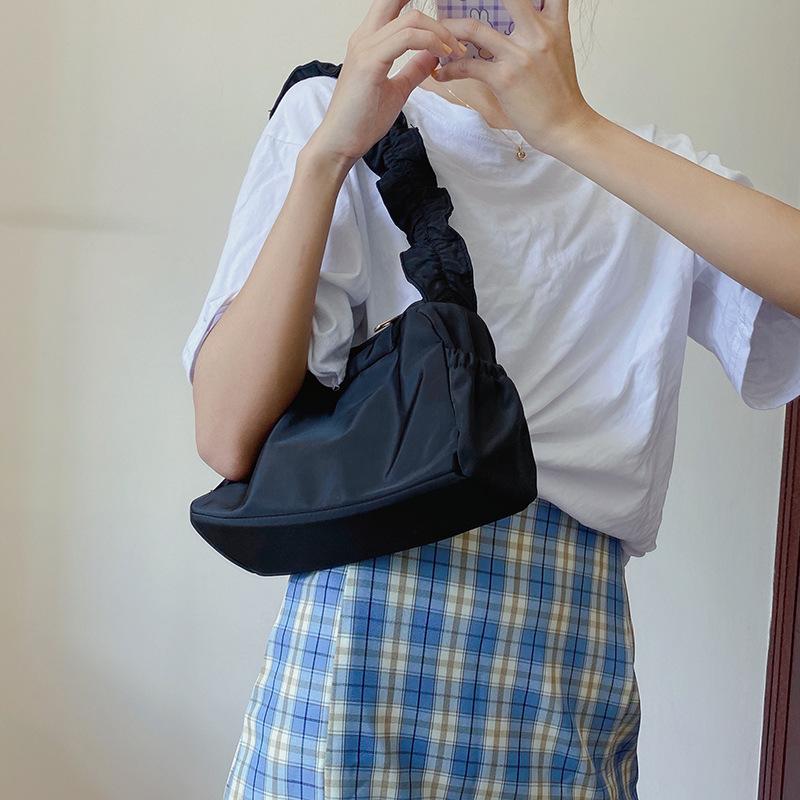 Nylon Wrinkled Design Handbag Simple Solid Color Dark Retro Bag New Women's Single-shoulder Underarm Bag