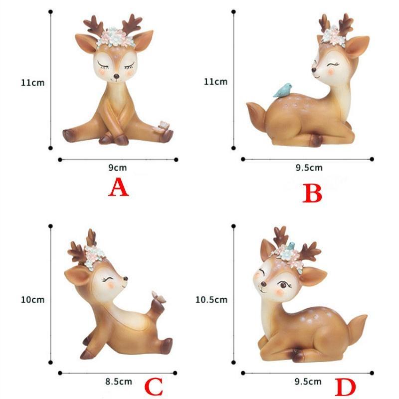 Natural Resin Sika Deer Ornaments Mini Cartoon Animal Crafts Cute Miniature Car Home Decorations