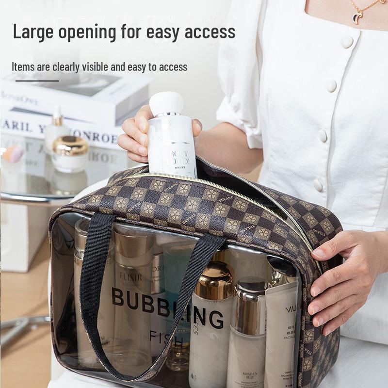 Large Capacity Waterproof PU Transparent Cosmetic & Toiletry Bag for Travel and Swimming