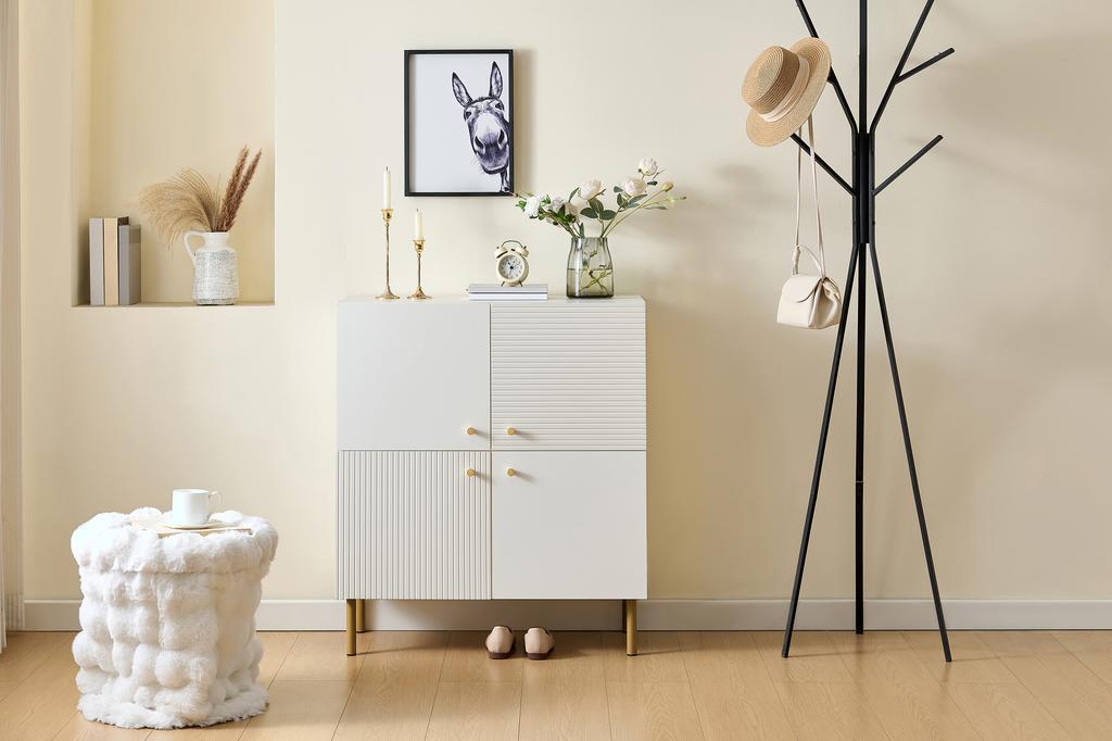 Modern White Sideboard Made of MDF with Zinc Alloy Handles & Steel Legs – Stylish Storage Furniture for Living Room, Bedroom & Hallway