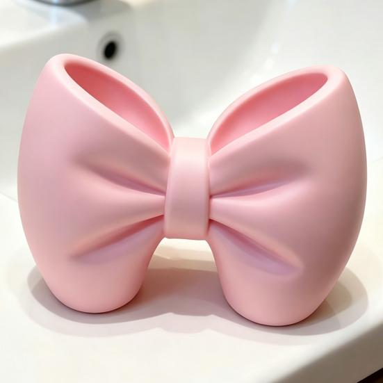 Pink Bow Toothbrush Holder 3D Printed Bow-Knot Shaped Organizer for Toothbrushes Toothpaste Makeup Brushes Multi-Functional Countertop Caddy