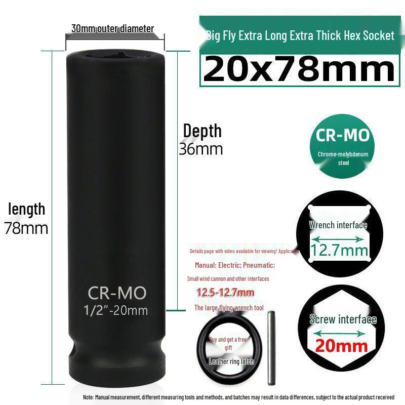 1/2'' Electric Wrench Hex Socket, 8cm, 34-46mm, Repair Tool