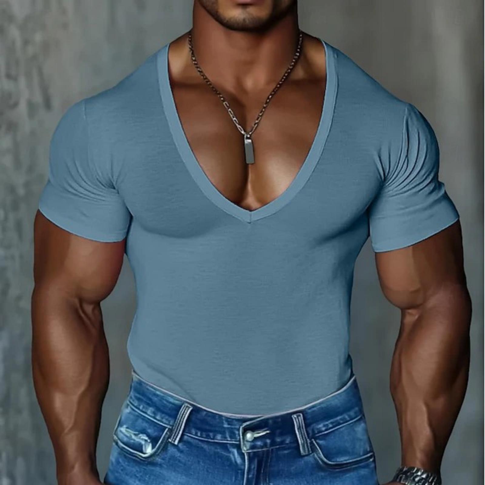 

Men s Casual Short-sleeved V-neck T-shirt - Men s Slim-fit Breathable Fitness Sports Short-sleeve Shirt M