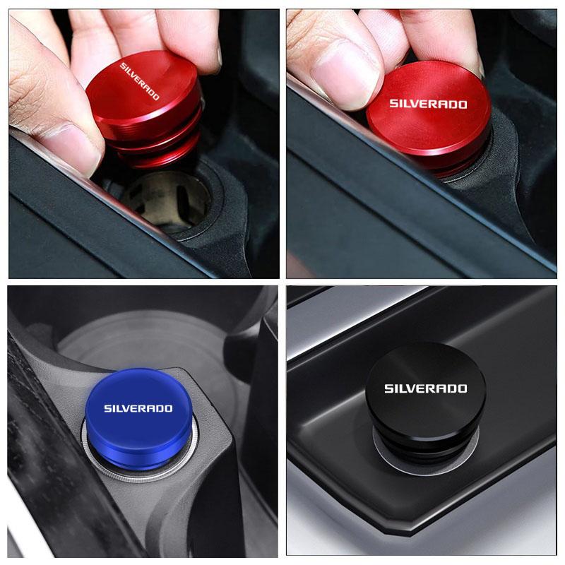 Alloy Universal Car Cigarette Lighter Cover Logo Button Cap For Chevrolet Siverado Logo Anti Dust Decorative Interior Accessorry