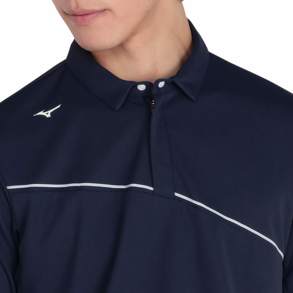 Mizuno Solar Cut Ice Touch Short Sleeve Shirt with Heat Deep Navy Zip-Up Collar, Shielding, E2MAC001,