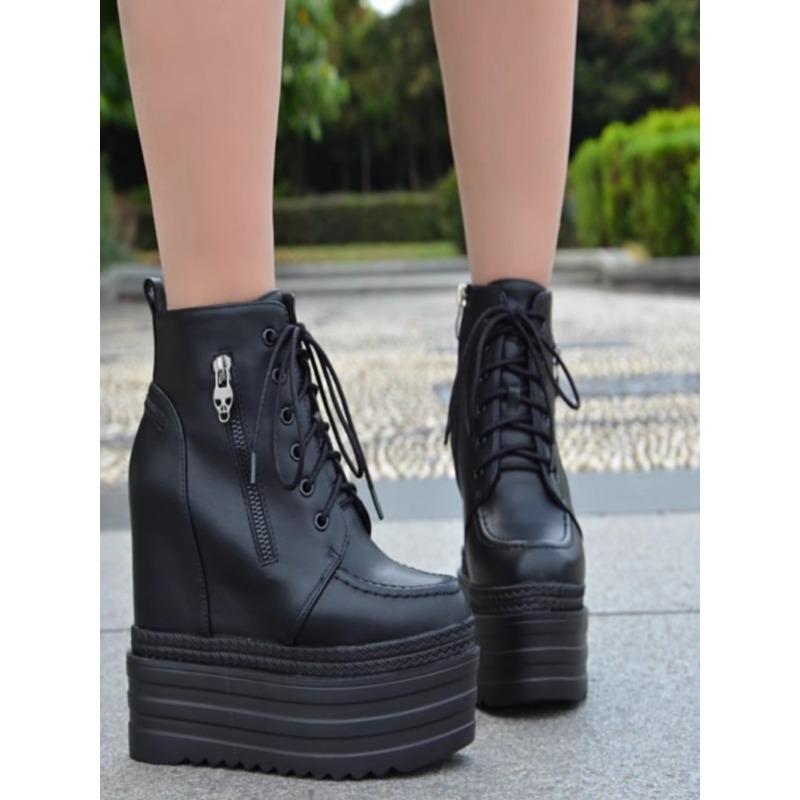 Fashion 15CM Sky-high Platform Platform Shoes Autumn and Winter Ultra-high Heels Women's Short Boots Inside Elevating Wedge Heels Q
