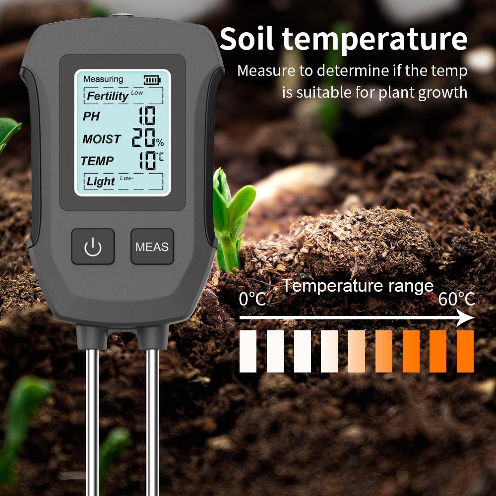 5 In 1 Digital Soil Tester Fertility/Moisture/PH/Temp/Sunlight Meter with Backlight for Plants Lawn Farm Gardening Soli Analyzer