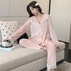 Pajamas Women's Spring and Autumn Golden Velvet Long-sleeved Cardigan Set, New Lace Sweet Autumn and Winter Loungewear Can Be Worn Outside