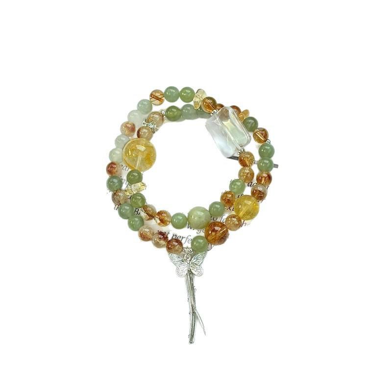 Green Forest Original Crystal Bracelet with Xiuyu Yellow Tower Crystal and White Crystal, Fresh and Natural Women's Double-Loop Wrist Accessory