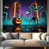 Sci-fi Style-Jack-o'-lantern,Bats,Ghost Design-Halloween Backdrop Banner for Photo Booth,Indoor/Outdoor,Event Party,Holiday