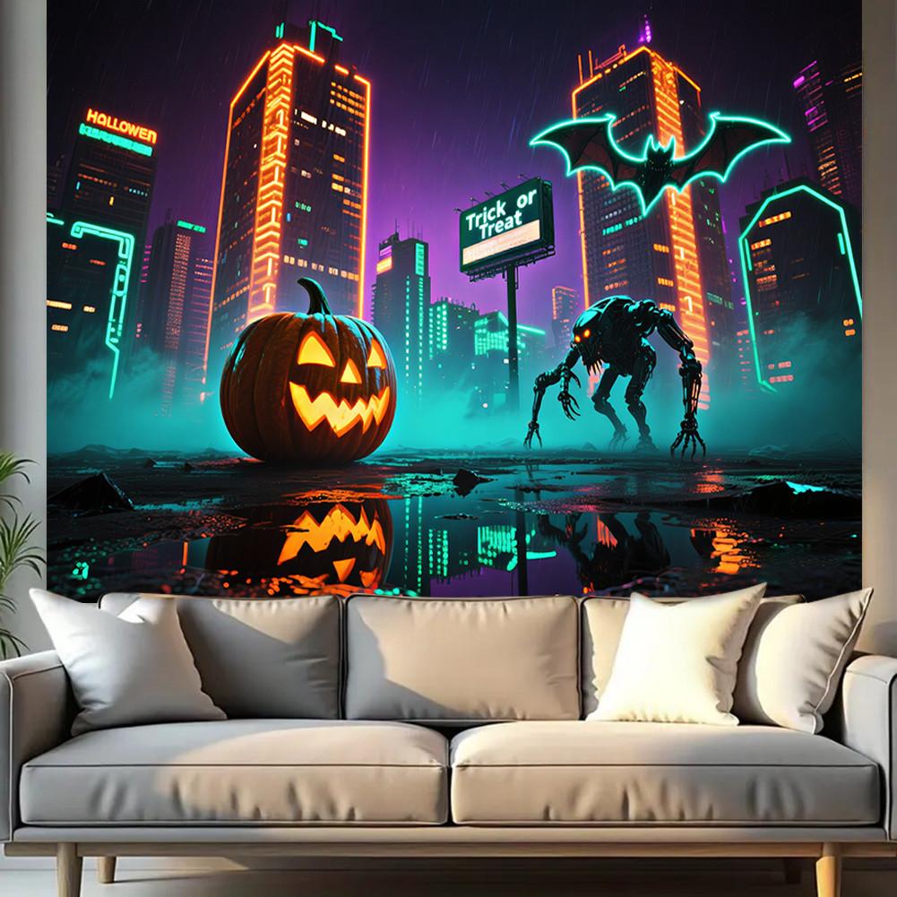 Sci-fi Style-Jack-o'-lantern,Bats,Ghost Design-Halloween Backdrop Banner for Photo Booth,Indoor/Outdoor,Event Party,Holiday
