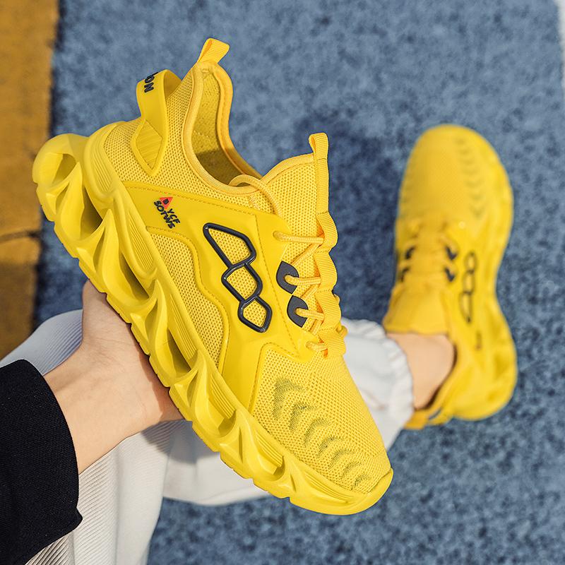 Men’s Black Yellow Sports Shoes Casual Running Shoes Students Lightweight Platform Elevator Sneakers Shoes Over Sized 46 47