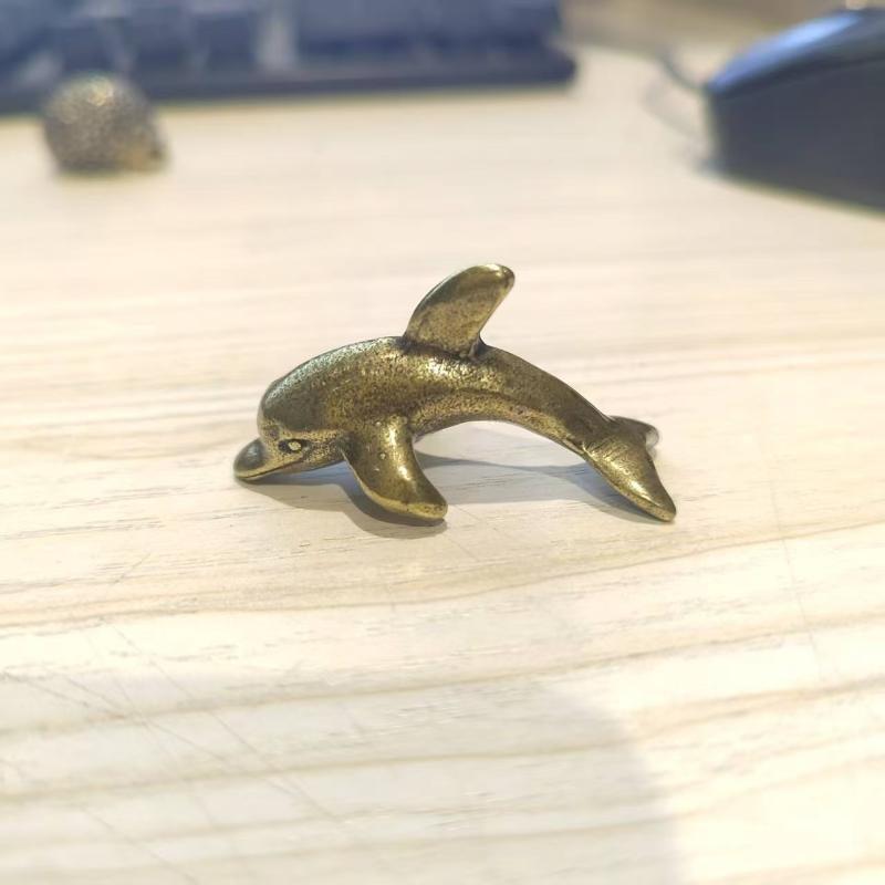Brass Dolphin Figurine Vintage Handcrafted Rustic Finish Perfect For Aquarium Fish Tank Home Decor Collection