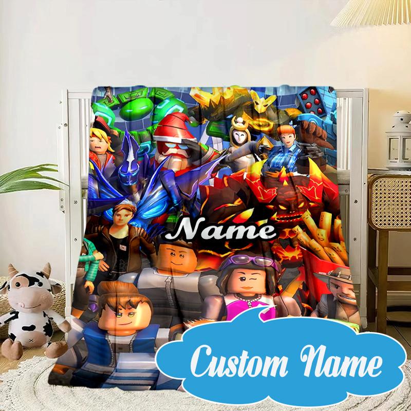 Custom Name Ro-blox Adventure Quests Blanket bed sofa Blanket Flannel Blanket for Camping, Hiking, Picnic Essentials,gift for Fan family