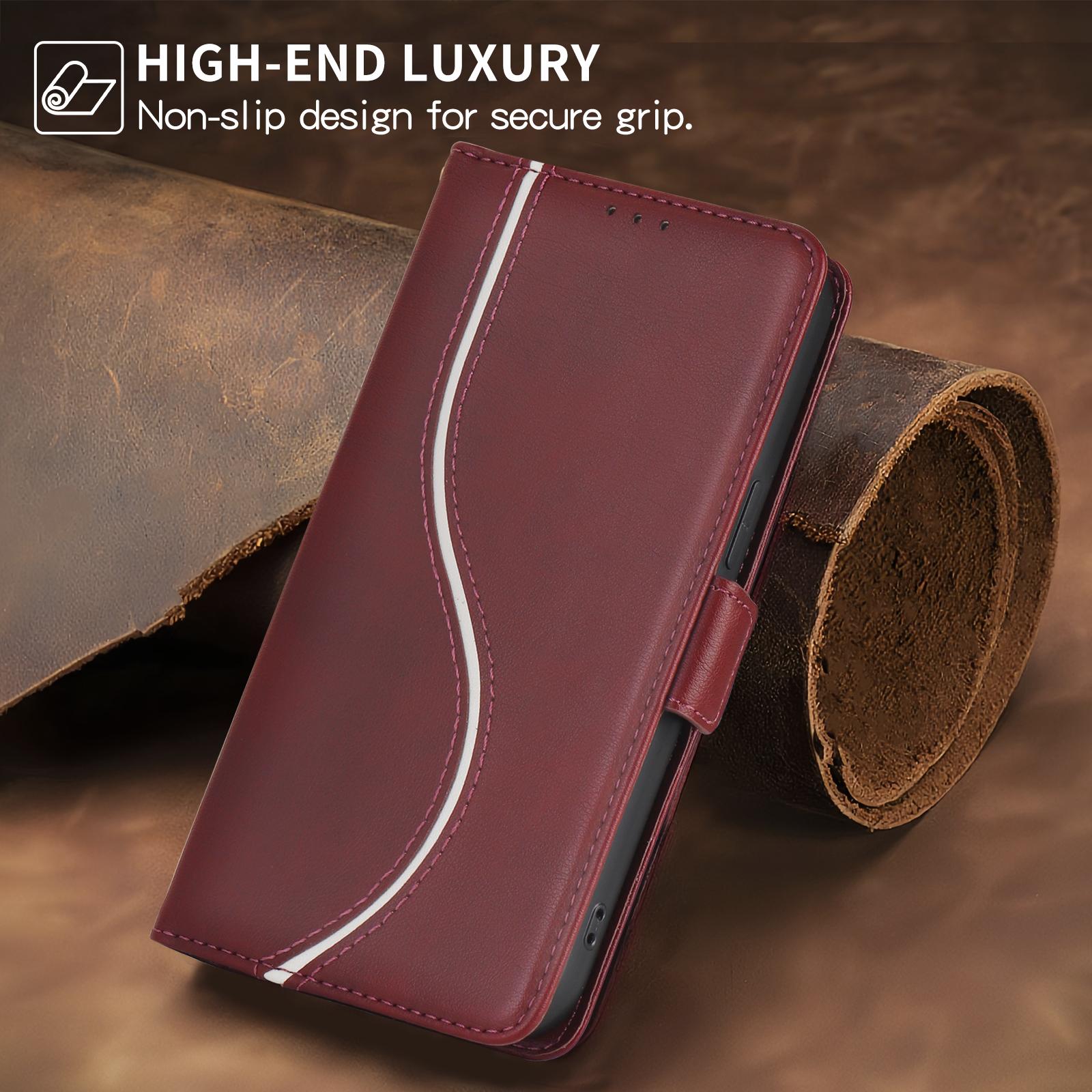 

Luxury Lines Leather Phone Wallet Case Book Stand For iPhone 17 16 15 13 12 Pro Max Samsung S25 S24 S23 Ultra S22 S21 FE Magnetic Card Slot Flip Cover iPhone X/XS