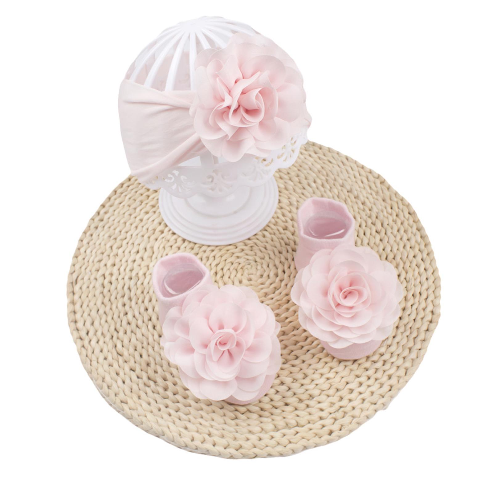 Baby Colored Floral Decorative Headband+floor Adhesive Sock Set, Suitable For 0-2 Years Old One Size
