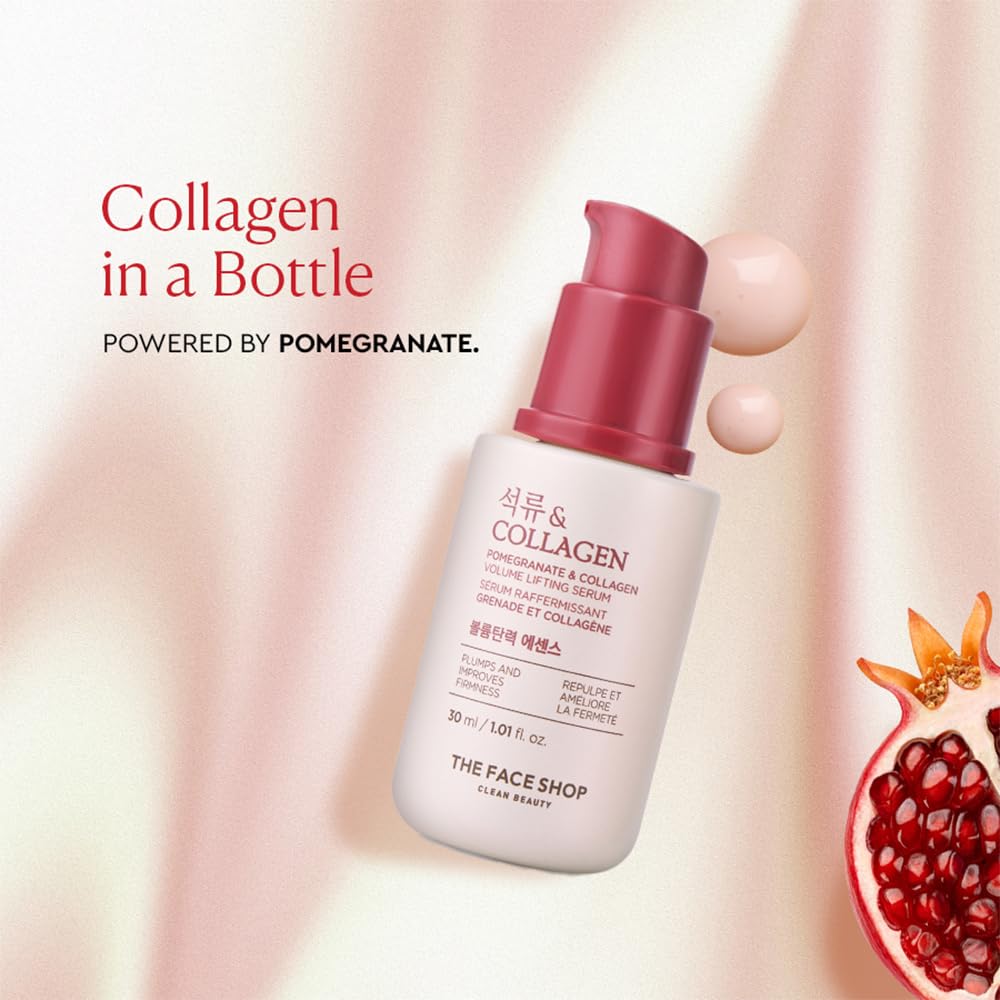 The Face Shop Sérum Facial Volumen Lifting de Colágeno y Granada | Con 10% de Colágeno Marino y Ácido Hialurónico para Firmeza, Cuidado de Arrugas e Hidratación Intensa