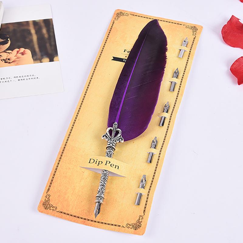 Creative Retro Turkey Quill Flower Body Round Body Dipping Pen Fire Paint Set Teachers' Day Gift