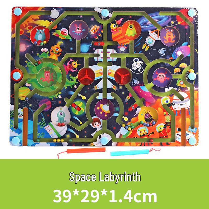 

Детская деревянная магнитная игрушка-лабиринт с бусинами - Тема космоса и океана