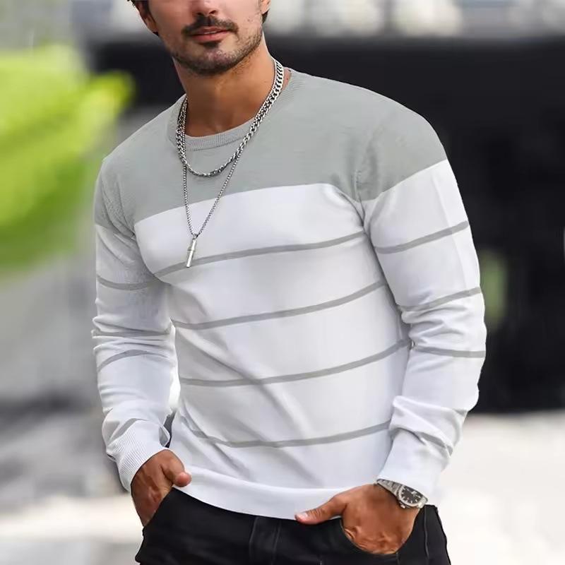 2025 New Round Neck Men's Striped Casual Spring and Autumn Men's Long-sleeved T-shirt