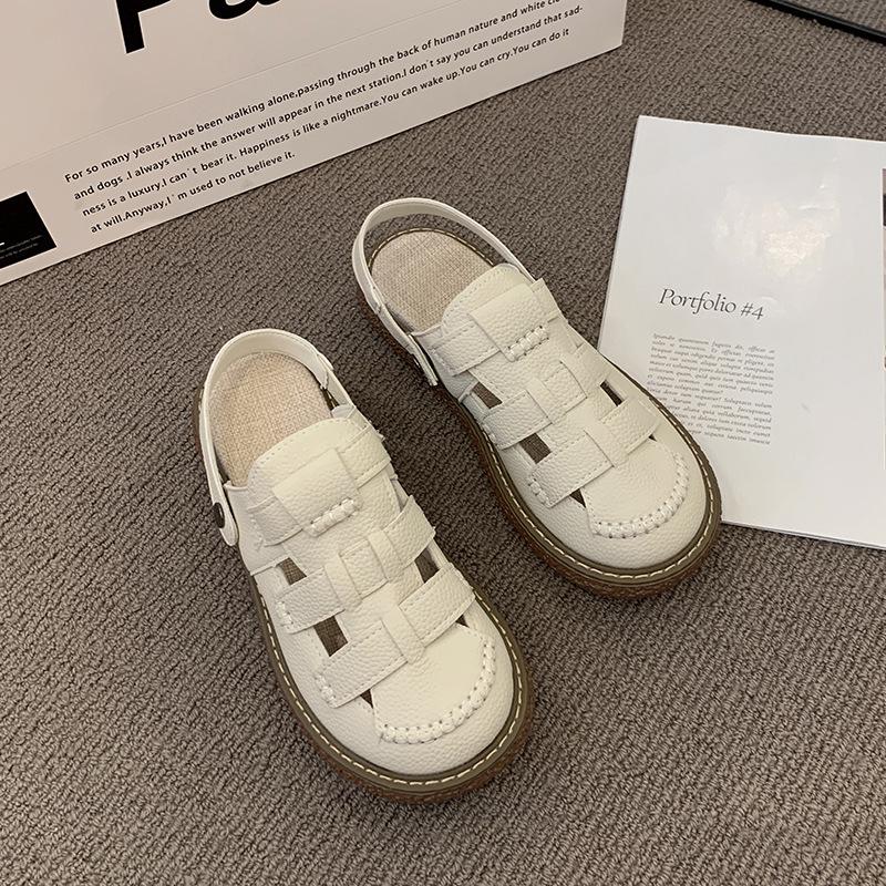 Literary and artistic women's sen'baotou sandals women's 2025 summer new two-wear thick-soled half-slippers soft-soled casual slippers