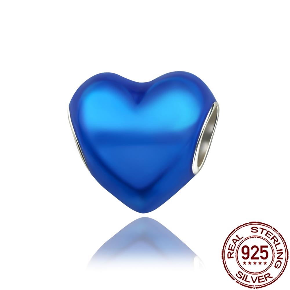 New Charms 925 Silver Colorful Shine Heart Shaped Charm Beads Fit Snake Chain Bracelet Necklace Women DIY Jewelry