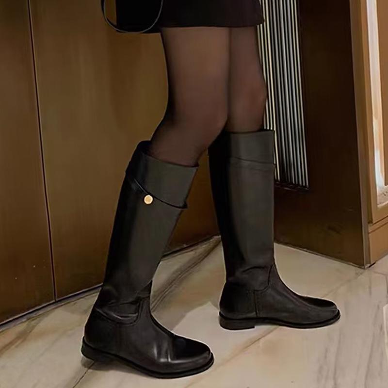 Boots Women's Martin Knight Boots Tall Retro Small Gold Buckle But Knee Boots Children's Sleeve Boots Women's
