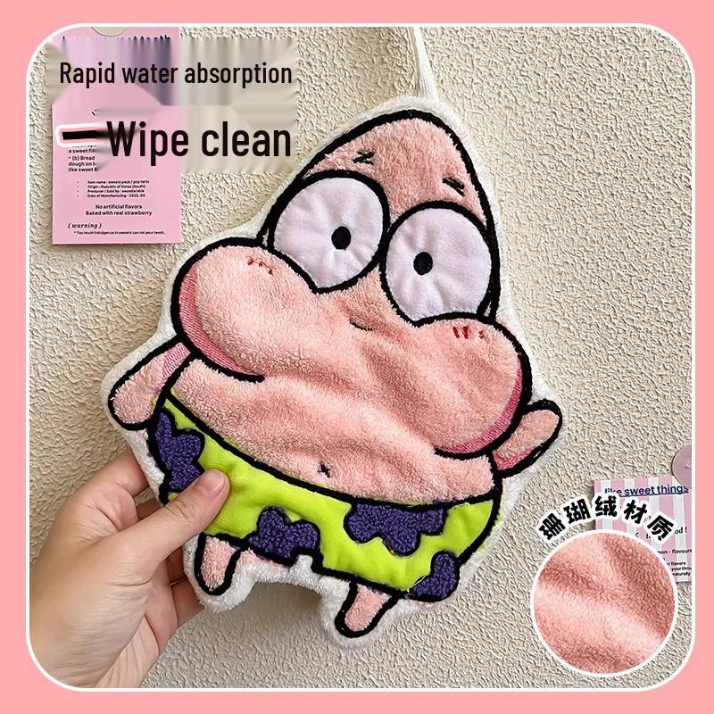 SpongeBob Coral Fleece Hanging Hand Towel - Cute, Absorbent Kitchen & Bathroom Cloth