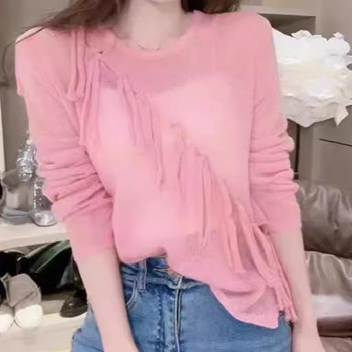 Top in Maglia a Manica Lunga con Frange Tassel - Stile Europeo Chic - Primavera/Autunno 2025