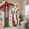 1pc Spring Girl with Cat Illustration Art Polyester Shower Curtain Home Decor Printed Curtain No-Hole Bathroom Partition