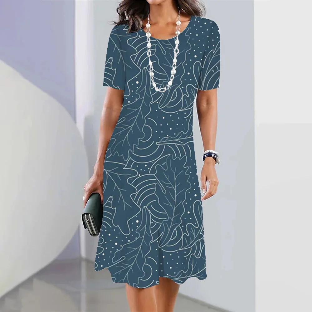 2026 Women's Summer Short-Sleeve Round-Neck Dress Casual Sexy 3D Printed Women's Wear