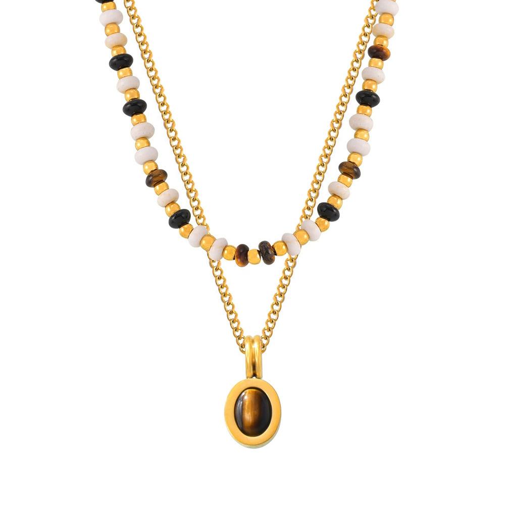 

Collar de piedras naturales multicapa con colgante de ojo de tigre estilo vintage elegante